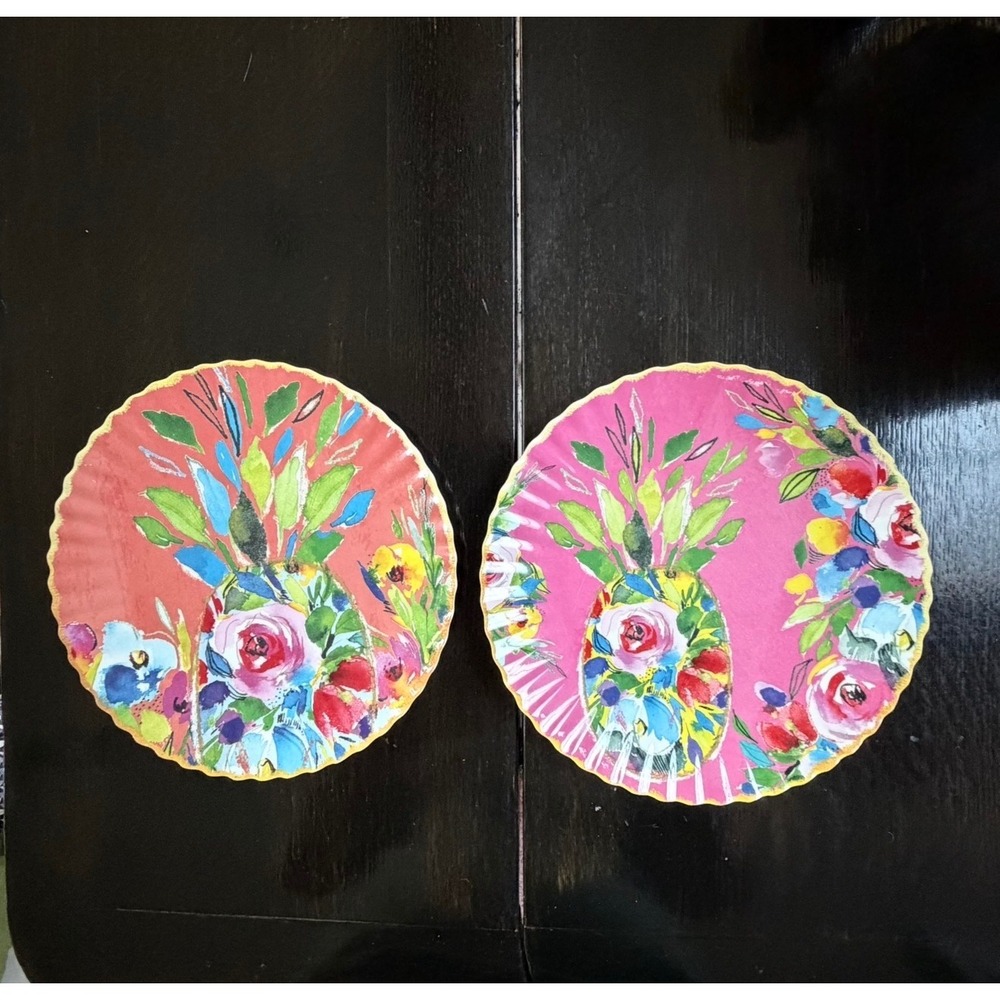 Pier 1 Imports Melamine Salad Plates Set of 2 Floral Pineapple Pink 9 Inch